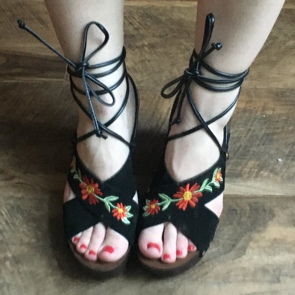 ASOS Embroidered Wood Platform Sandals - Picture 2 of 10